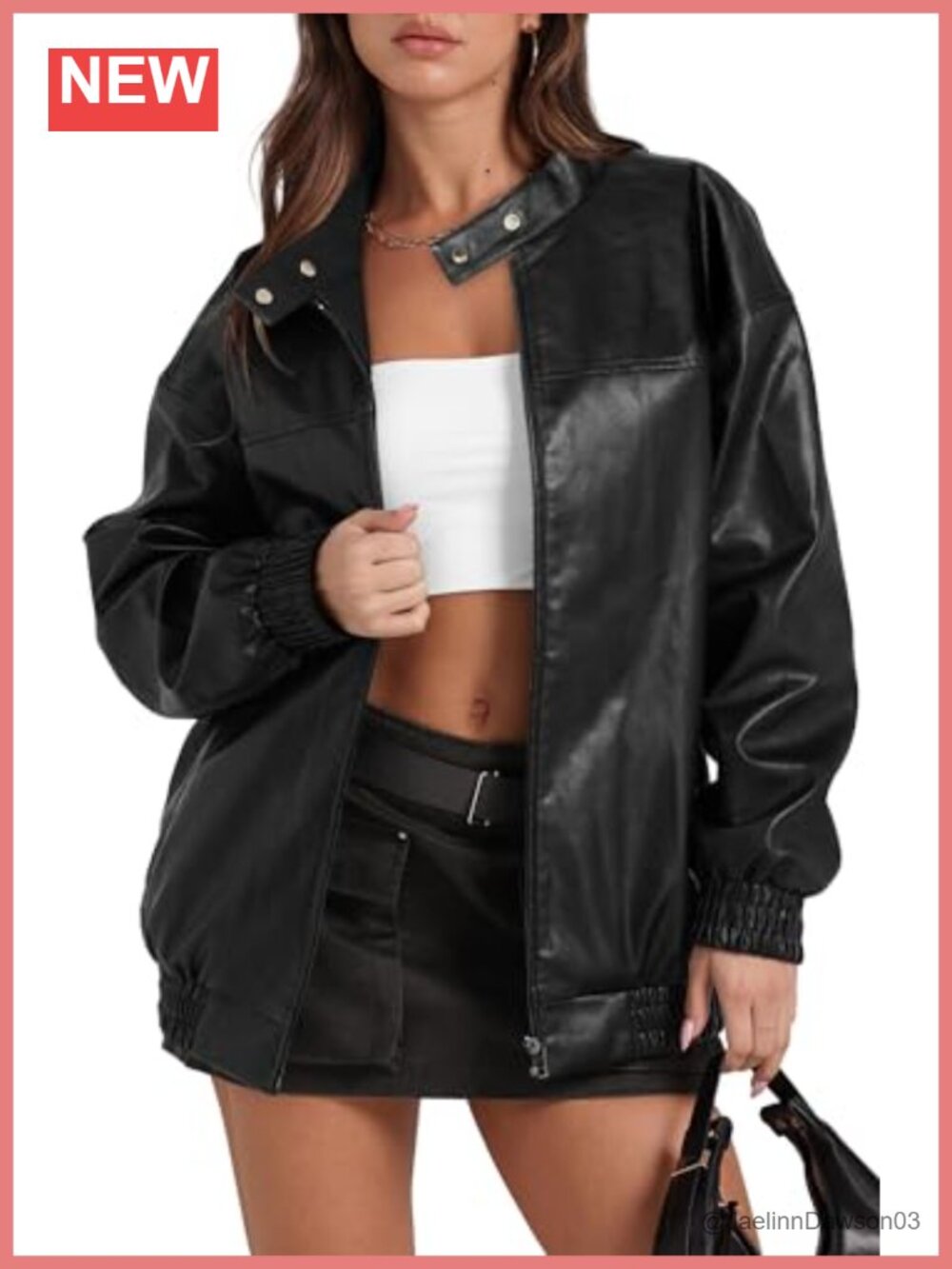 Faux Leather Oversized Motorcycle Bomber Jacket Women Moto Y2K Fall